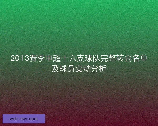 2013赛季中超十六支球队完整转会名单及球员变动分析