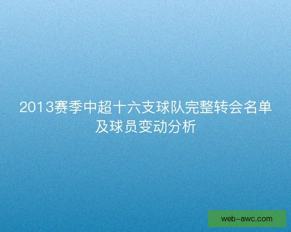 2013赛季中超十六支球队完整转会名单及球员变动分析