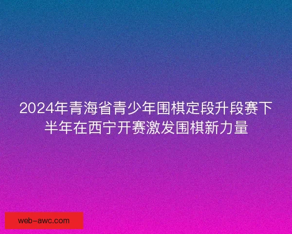 2024年青海省青少年围棋定段升段赛下半年在西宁开赛激发围棋新力量 2024年青海省青少年围棋定段升段赛下半年在西宁开赛激发围棋新力量